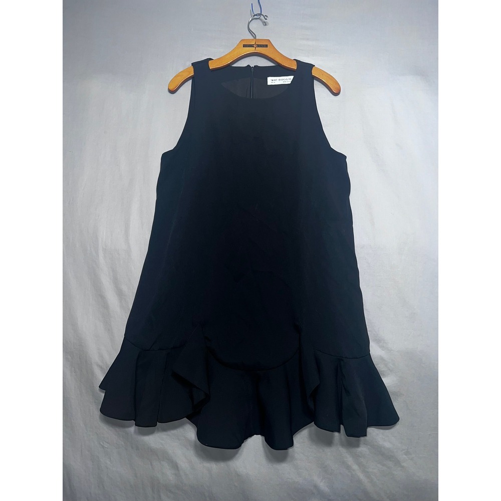 Mac Duggal Black Sleeveless Ruffle Tiered Hem Shift Mini Dress Medium